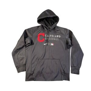 Nike Cleveland Baseball Hoodie Mens Large Black MLB Graphic Fleece Pullover Logo